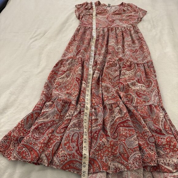 Old Navy Waist-Defined Maxi Dress Med Tiered Hem Paisley Floral Peasant Coquette - Picture 9 of 12